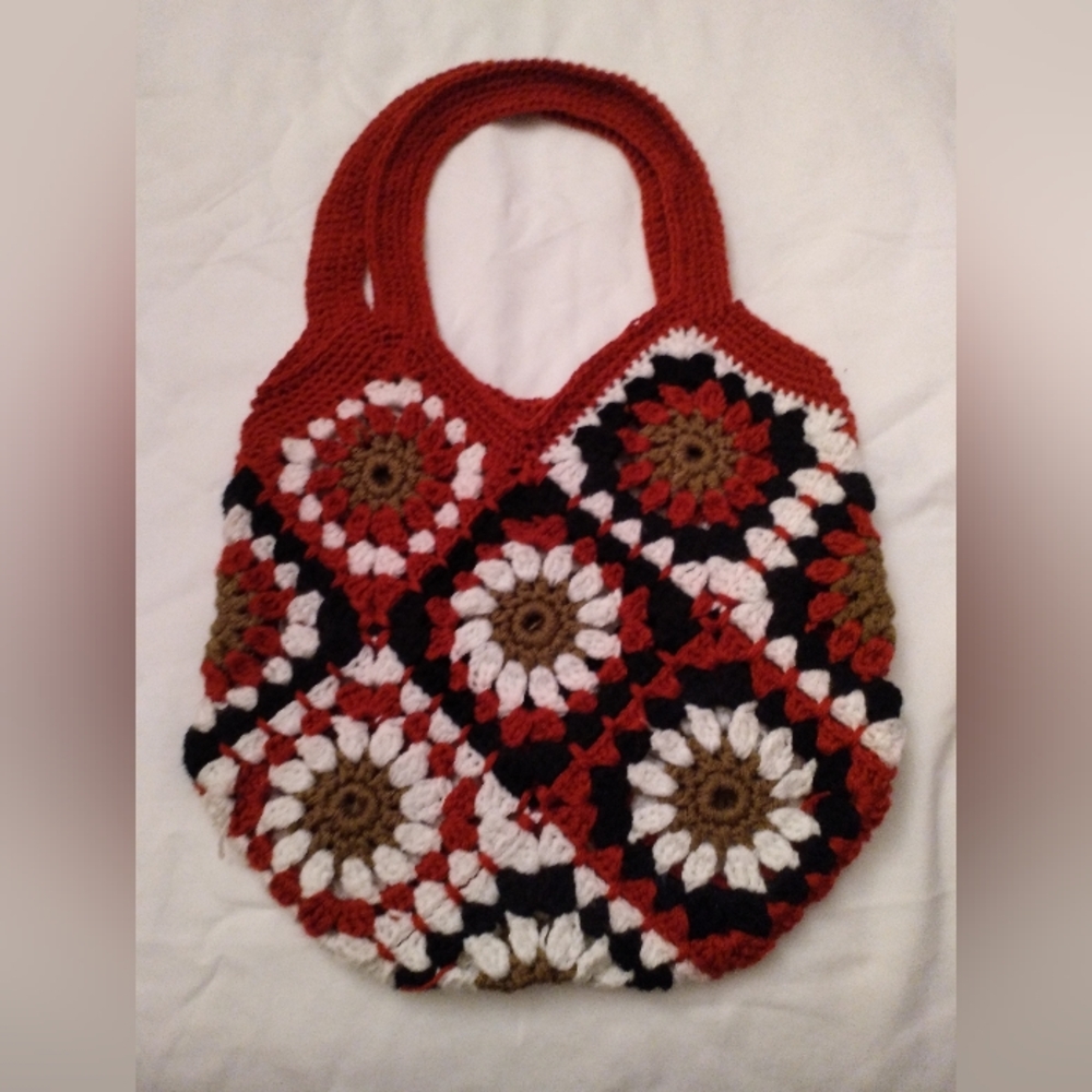Handmade crochet floral motif tote bag